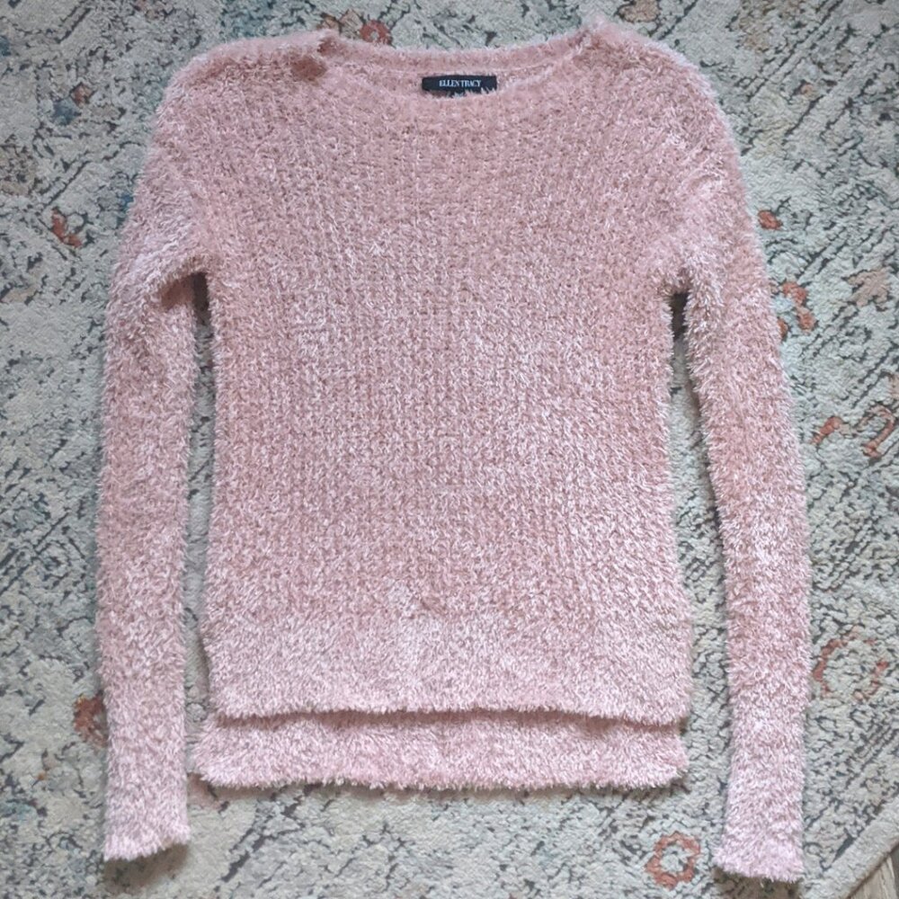 Ellen Tracy Blush Pink Fuzzy Sweater | XS | Crewneck | Cozy & Soft Pullover